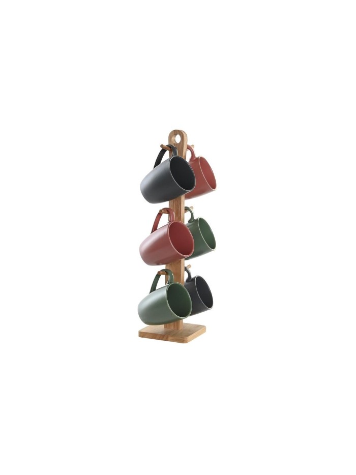 Juego de 4 Tazas Mug DKD Home Decor Verde Rosa Natural Gris oscuro Gres 160 ml 17 x 12 x 39 cm