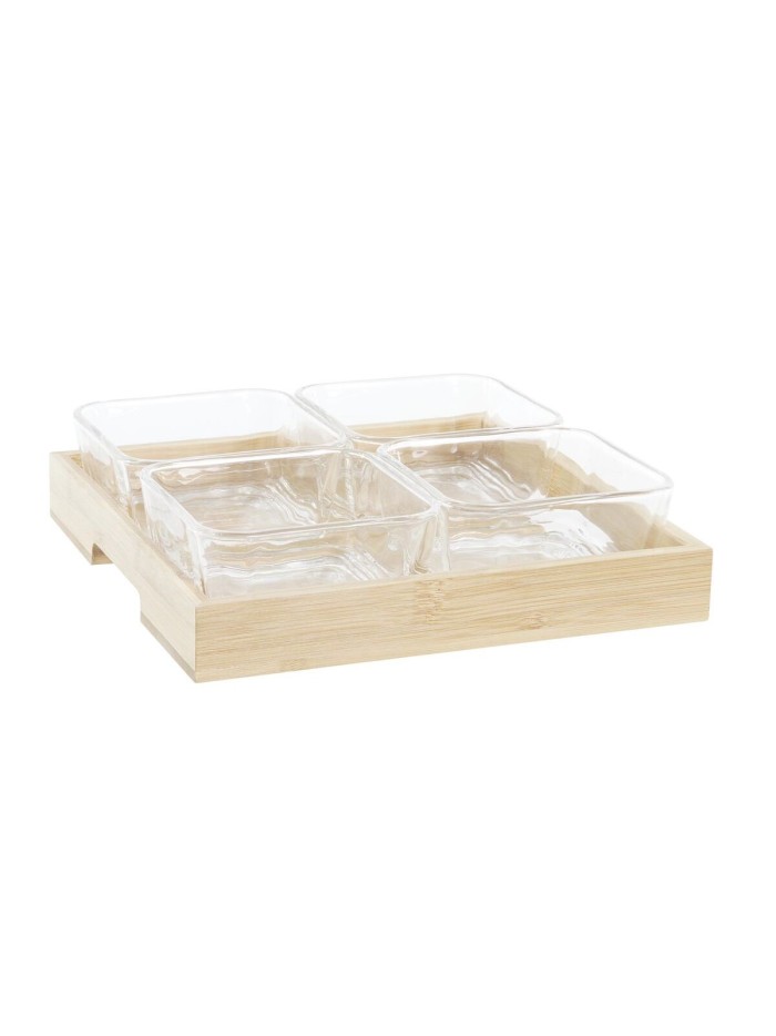 Snack tray DKD Home Decor Natural Bamboo Aluminium Crystal 280 ml 21 x 21 x 6 cm