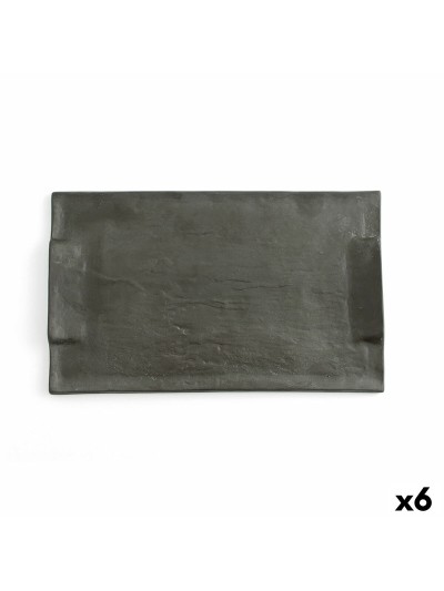 Snack tray Quid Mineral Gres Black Ceramic 30 x 18 cm (6 Units)