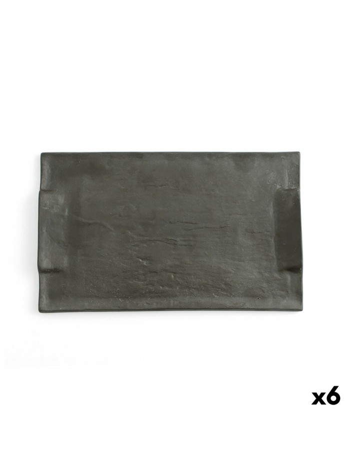 Snack tray Quid Mineral Gres Black Ceramic 30 x 18 cm (6 Units)