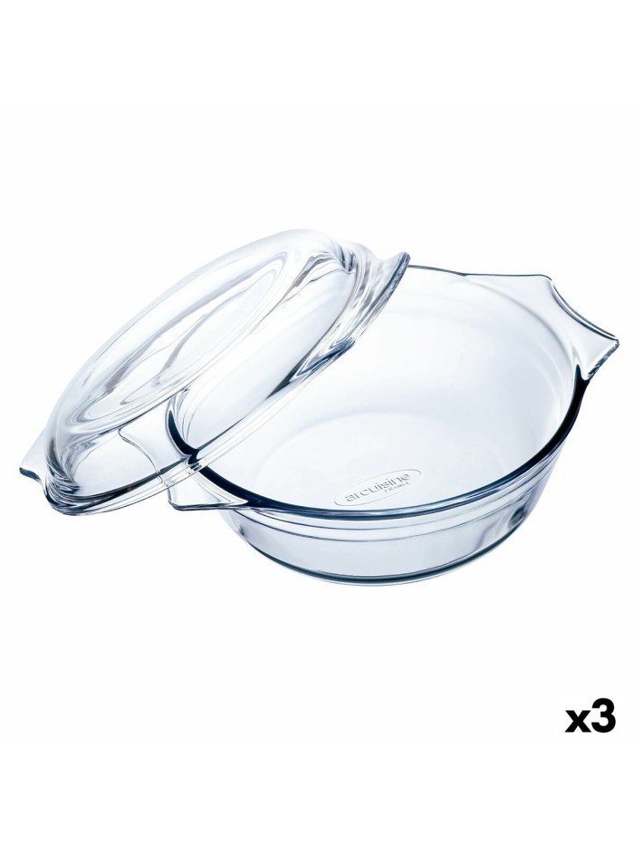 Fuente para Horno Ô Cuisine Ocuisine Vidrio Transparente Vidrio 23,5 x 20,5 x 10 cm Con Tapa (3 Unidades)