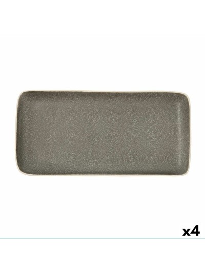 Bandeja de Aperitivos Bidasoa Gio Rectangular Gris 28 x 14 cm Cerámica (4 Unidades)