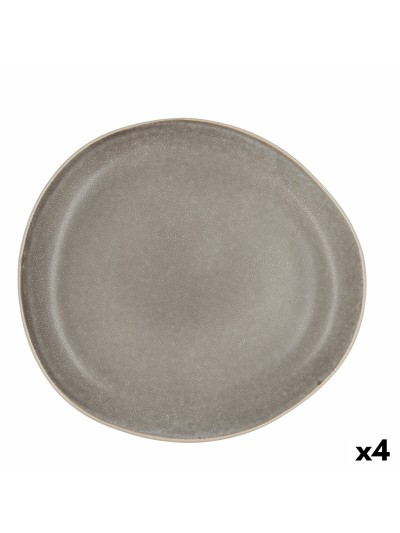 Plato Llano Bidasoa Gio Irregular Gris Cerámica 26,5 cm (4 Unidades)