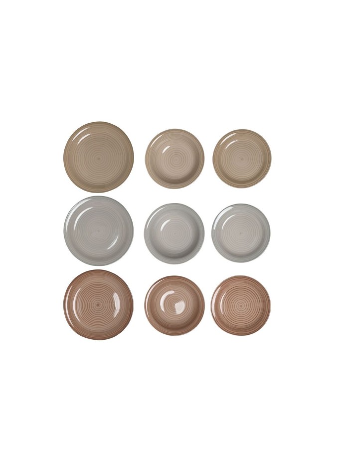 Vajilla DKD Home Decor Marrón Gris Gres 26,5 x 26,5 x 3 cm 18 Piezas