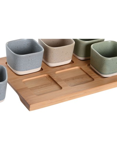 Set de Aperitivo DKD Home Decor 21,6 x 15 x 1,5 cm Porcelana Multicolor Bambú Escandinavo