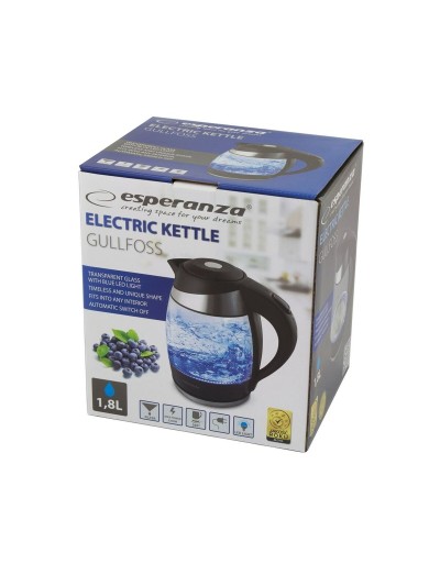 Water Kettle and Electric Teakettle Esperanza EKK009  Black Glass Plastic 2200 W 1,8 L