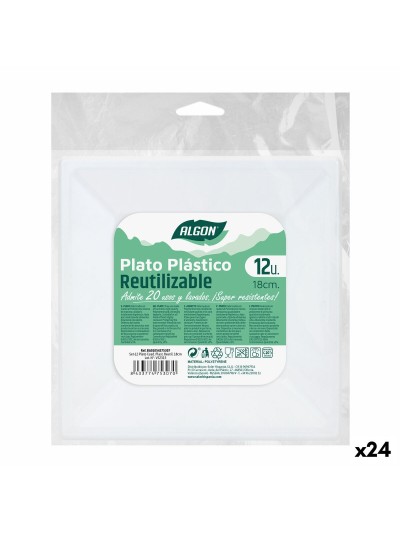 Set de platos reutilizables Algon Cuadrado Plástico 18 x 18 x 1,5 cm (24 Unidades)