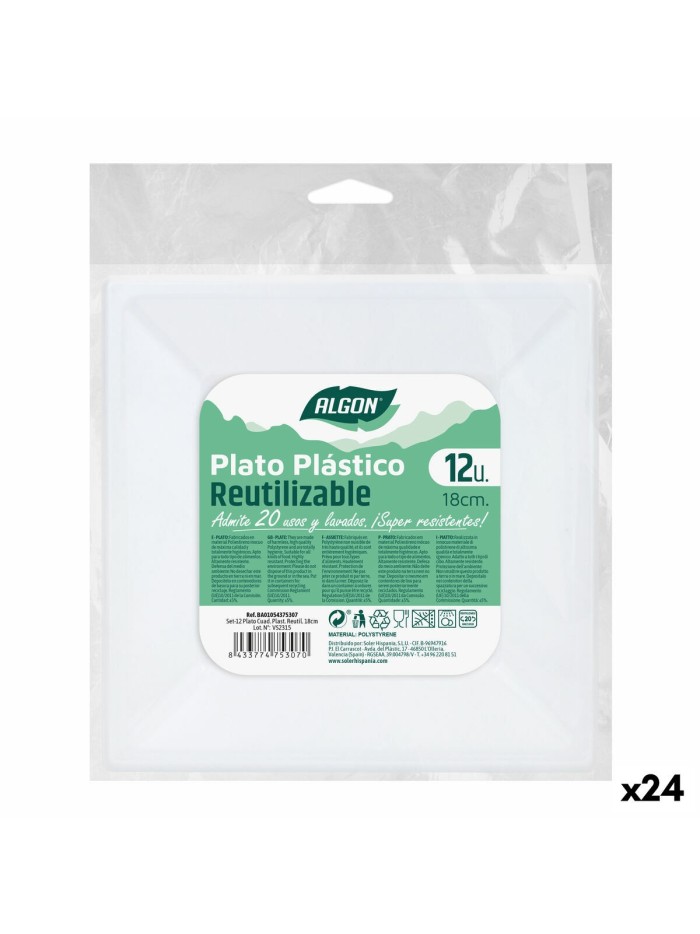 Lot d'assiettes réutilisables Algon Carré Plastique 18 x 18 x 1,5 cm (24 Unités)