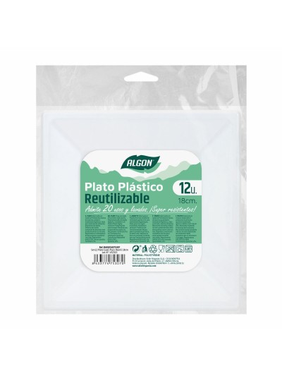 Lot d'assiettes réutilisables Algon Carré Plastique 18 x 18 x 1,5 cm (24 Unités)