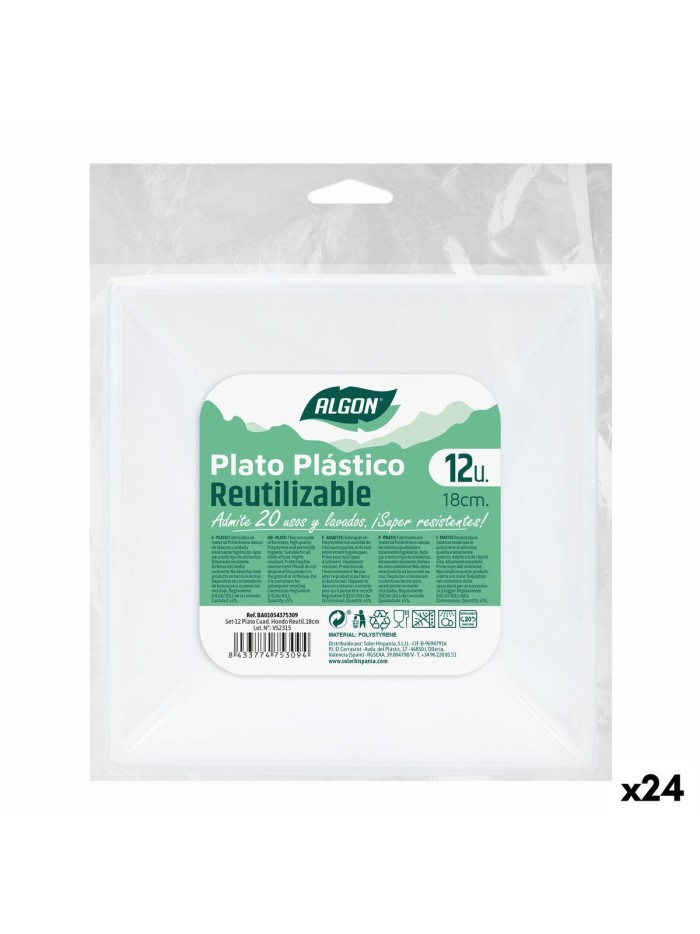 Set de platos reutilizables Algon Cuadrado Blanco Plástico 18 x 18 x 4 cm (24 Unidades)