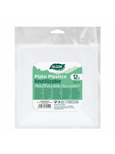 Set de platos reutilizables Algon Cuadrado Blanco Plástico 18 x 18 x 4 cm (24 Unidades)