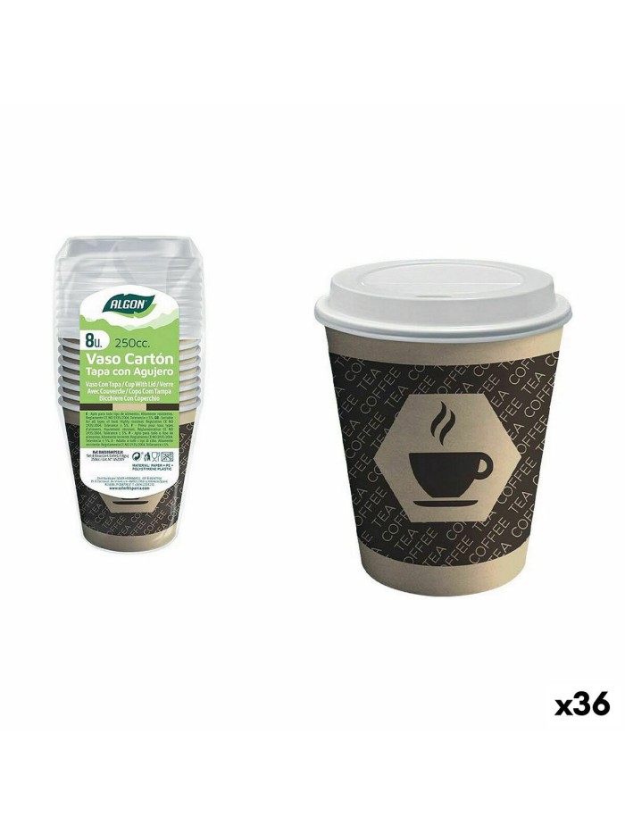 Set de Vasos Algon Cartón Café 8 Piezas 250 ml (36 Unidades)