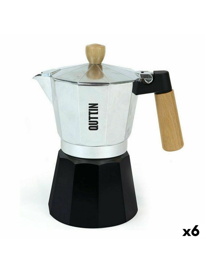 Italian Coffee Pot Quttin Wood Aluminium 9 Cups (6 Units)
