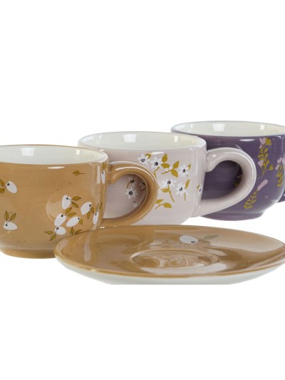 Piece Coffee Cup Set DKD Home Decor Yellow Pink Mustard Lilac Metal Dolomite 180 ml