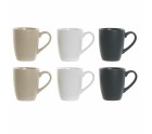Juego de 6 Tazas DKD Home Decor Blanco Beige Natural Gris oscuro Madera de caucho Plástico Gres 160 ml