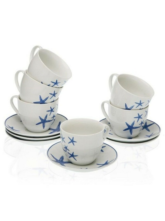 Piece Coffee Cup Set Blue Sea Porcelain (6 Pieces)