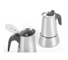 Italian Coffee Pot Black Silver Steel 6 Cups