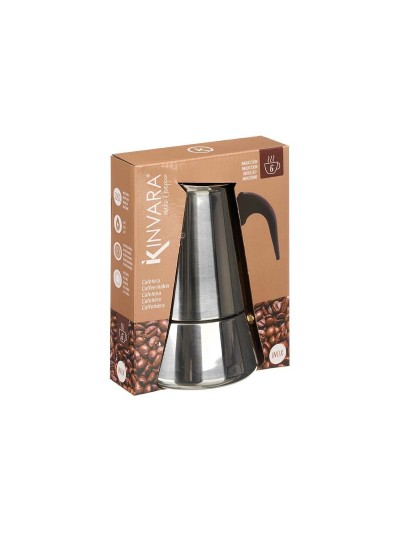 Italian Coffee Pot Black Silver Steel 6 Cups