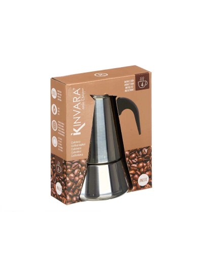 Cafetera Italiana Negro Plateado Acero 4 Tazas