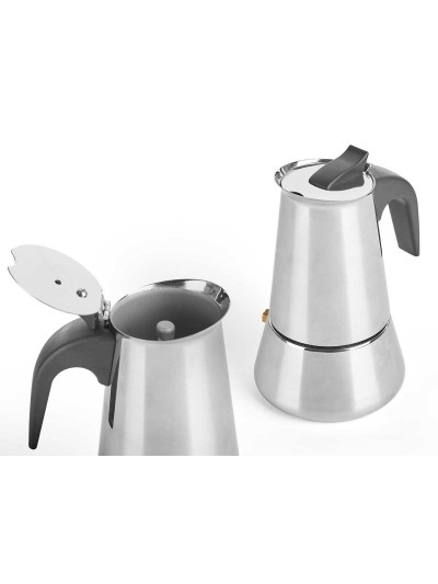 Italian Coffee Pot Black Silver Steel 4 Cups