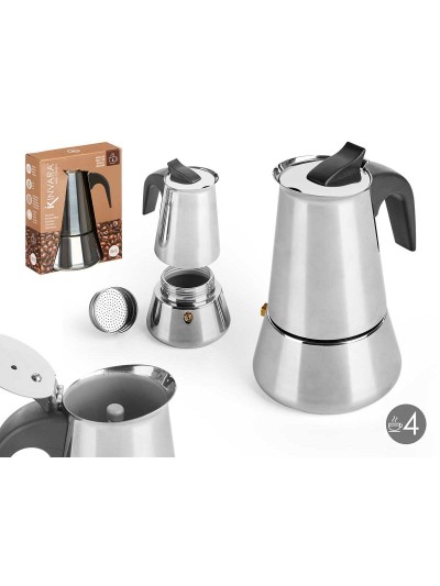 Cafetera Italiana Negro Plateado Acero 4 Tazas