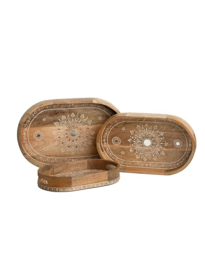 Jeux de plateaux Romimex Marron Bois de manguier 42 x 5 x 28 cm 3 Pièces