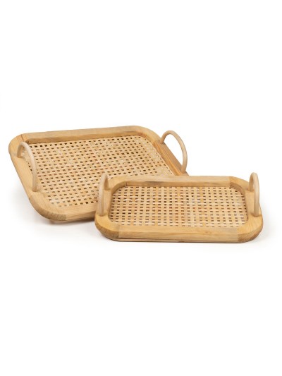 Jeux de plateaux Romimex Beige Bois Bambou 40 x 30 x 9 cm 2 Pièces