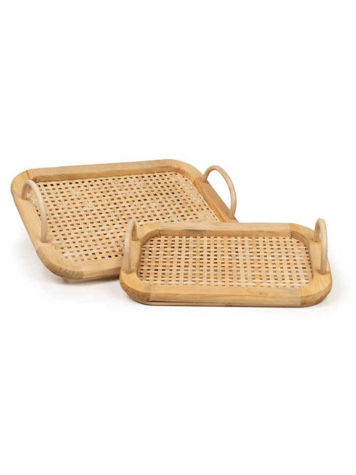 Juego de Bandejas Romimex Beige Madera Bambú 40 x 30 x 9 cm 2 Piezas