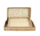 Set of trays Romimex Beige Rattan Mother of pearl 52 x 6 x 32 cm 3 Pieces
