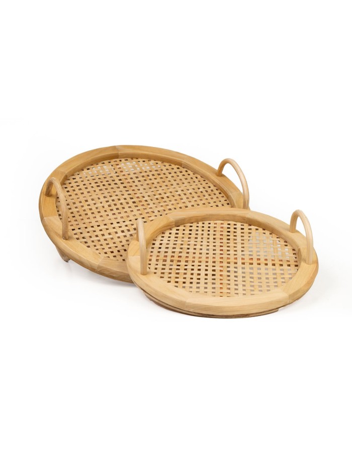 Set of trays Romimex Beige Wood Bamboo 39 x 39 x 9 cm 2 Pieces