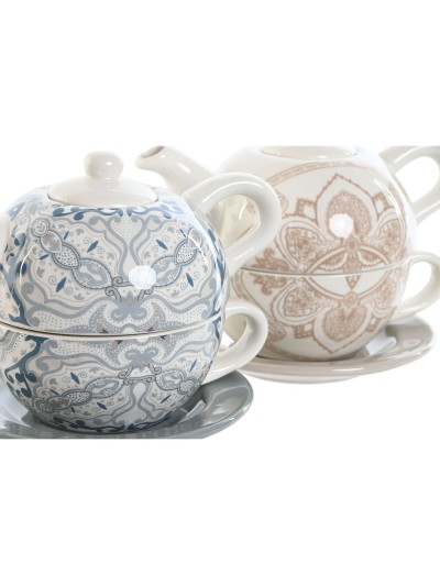 Tetera Home ESPRIT Azul Blanco Beige Rosa claro Dolomita 750 ml (2 Unidades)