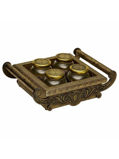 Tray Alexandra House Living Golden Glass Aluminium MDF Wood 27 x 7 x 33 cm
