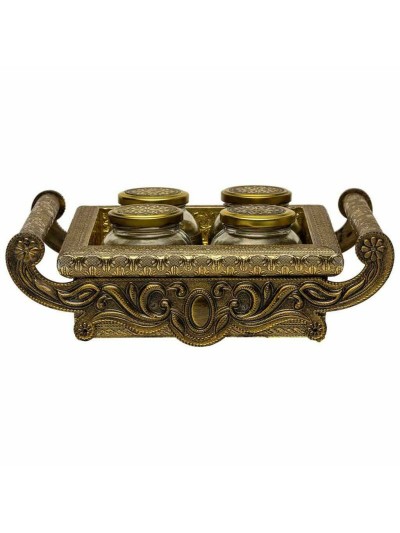 Tray Alexandra House Living Golden Glass Aluminium MDF Wood 27 x 7 x 33 cm