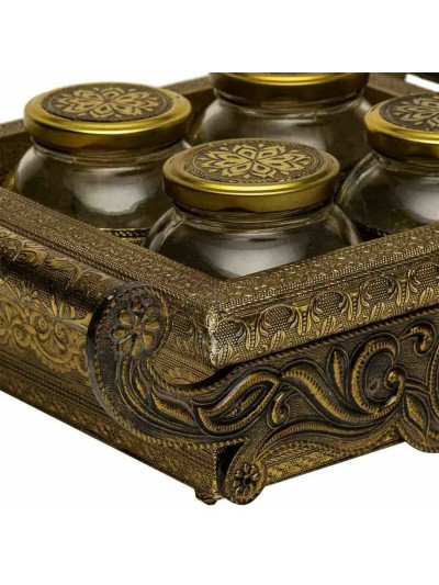 Tray Alexandra House Living Golden Glass Aluminium MDF Wood 27 x 7 x 33 cm