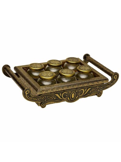 Plateau Alexandra House Living Cuivre verre Aluminium Bois MDF 26 x 7 x 46 cm