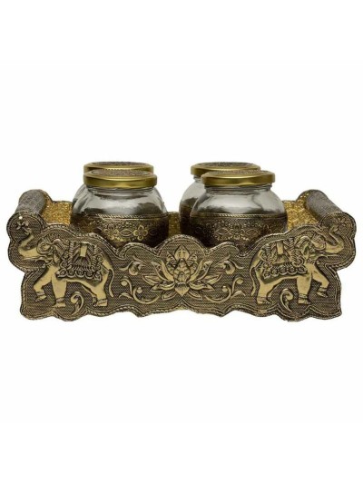 Plateau Alexandra House Living Doré verre Aluminium Bois MDF 13 x 6 x 25 cm