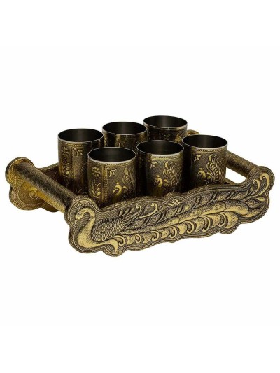 Tray Alexandra House Living Golden Aluminium MDF Wood 13 x 6 x 25 cm