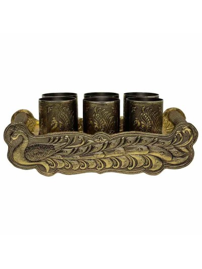 Tray Alexandra House Living Golden Aluminium MDF Wood 13 x 6 x 25 cm