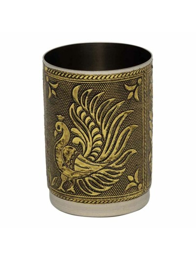 Tray Alexandra House Living Golden Aluminium MDF Wood 13 x 6 x 25 cm