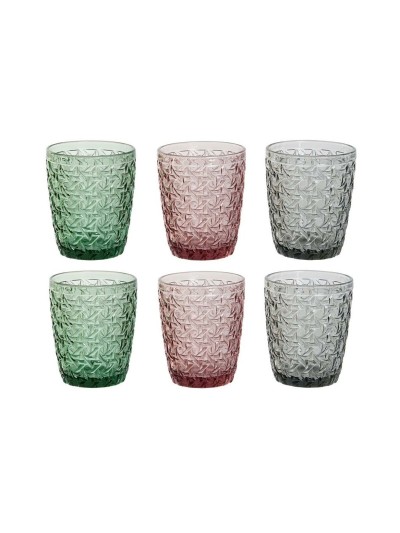 Set de Vasos DKD Home Decor Verde Gris Rosa Cristal Con relieve 240 ml (6 Unidades)