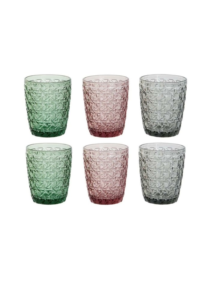 Set de Vasos DKD Home Decor Verde Gris Rosa Cristal Con relieve 240 ml (6 Unidades)