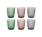 Set de Vasos DKD Home Decor Verde Gris Rosa Cristal Con relieve 240 ml (6 Unidades)