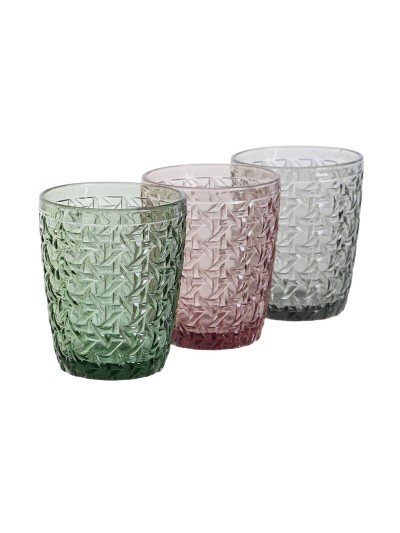 Set de Vasos DKD Home Decor Verde Gris Rosa Cristal Con relieve 240 ml (6 Unidades)