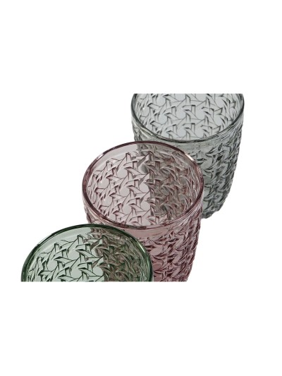 Set de Vasos DKD Home Decor Verde Gris Rosa Cristal Con relieve 240 ml (6 Unidades)