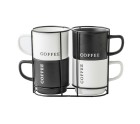 Juego de 4 Tazas Mug Home ESPRIT Blanco Negro Metal Porcelana 380 ml 13 x 9 x 9 cm
