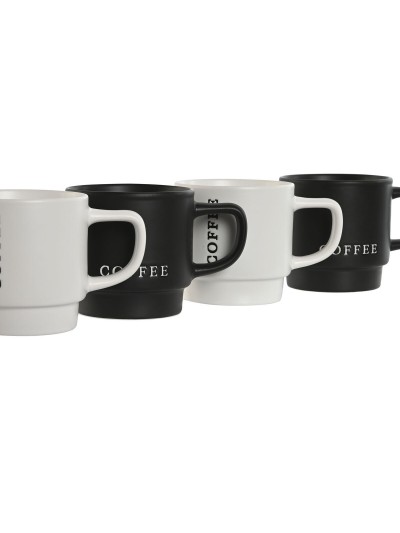 4 Piece Mug Set Home ESPRIT White Black Metal Porcelain 380 ml 13 x 9 x 9 cm