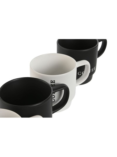 Juego de 4 Tazas Mug Home ESPRIT Blanco Negro Metal Porcelana 380 ml 13 x 9 x 9 cm