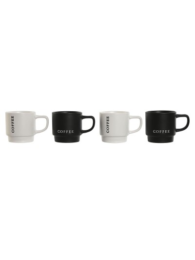 Juego de 4 Tazas Mug Home ESPRIT Blanco Negro Metal Porcelana 380 ml 13 x 9 x 9 cm