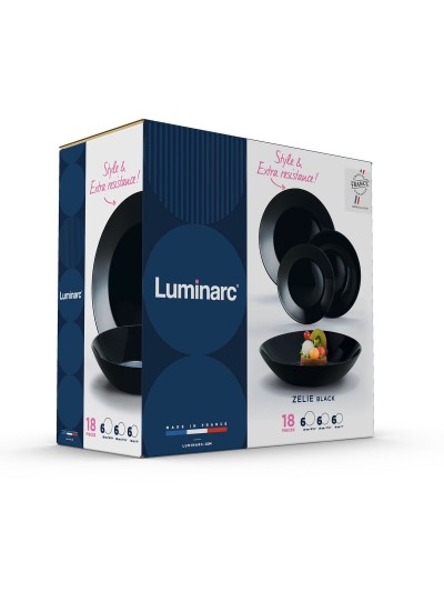 Vajilla Luminarc Zelie Negro Vidrio 18 Piezas